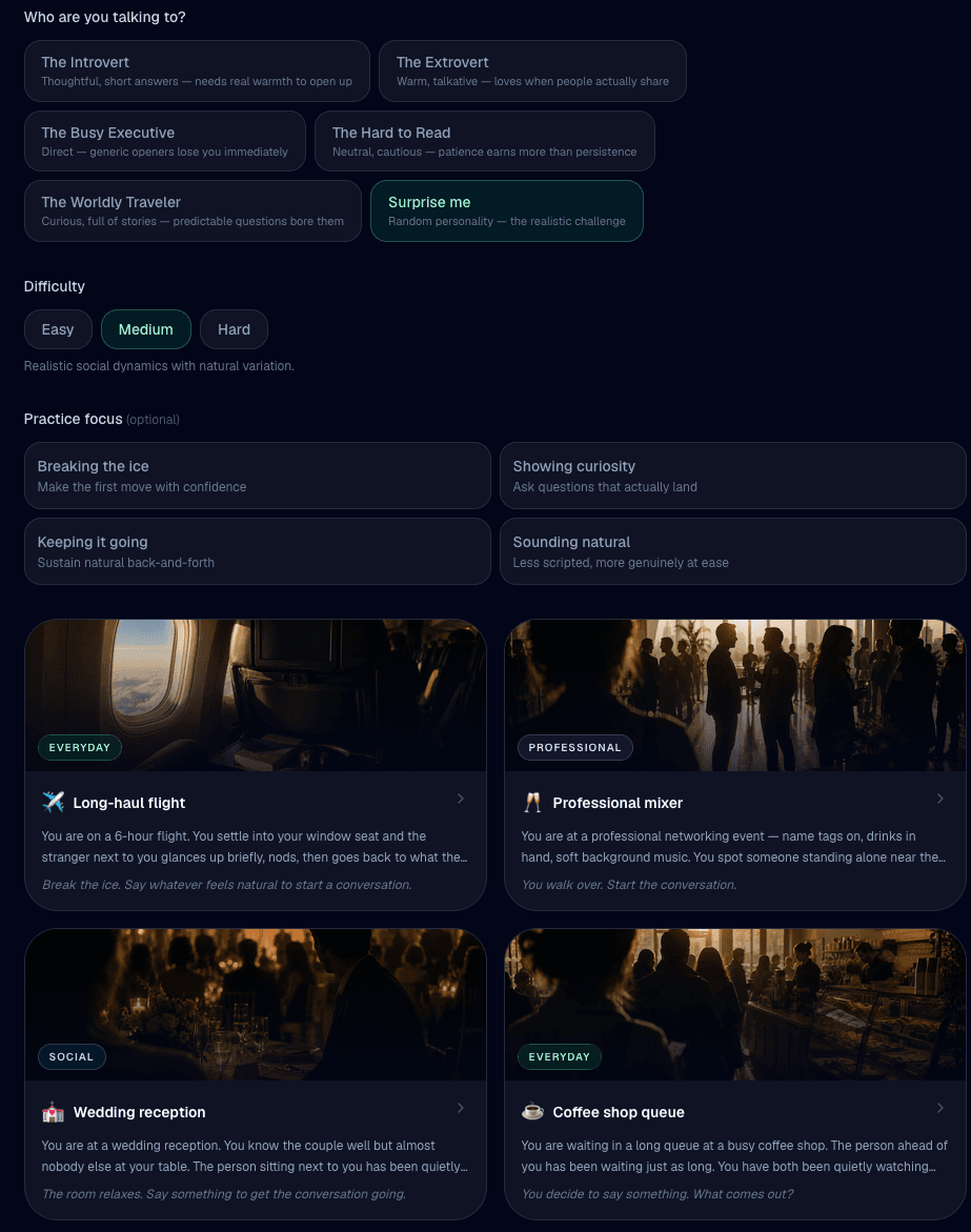 Small Talk Lab social scenario picker